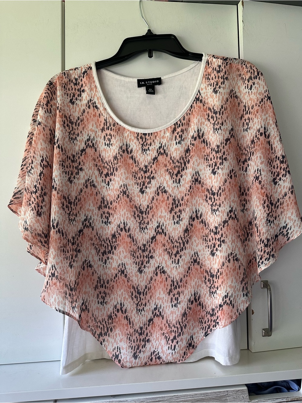 🌸 I.N. Studio Petite PS Pink Animal Print Layered Chiffon Blouse Top
